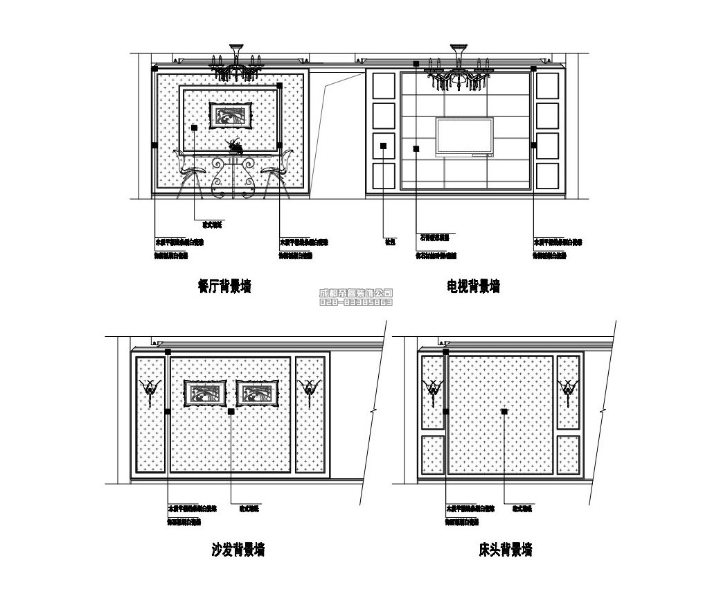 简欧套三住宅背景墙立面设计图