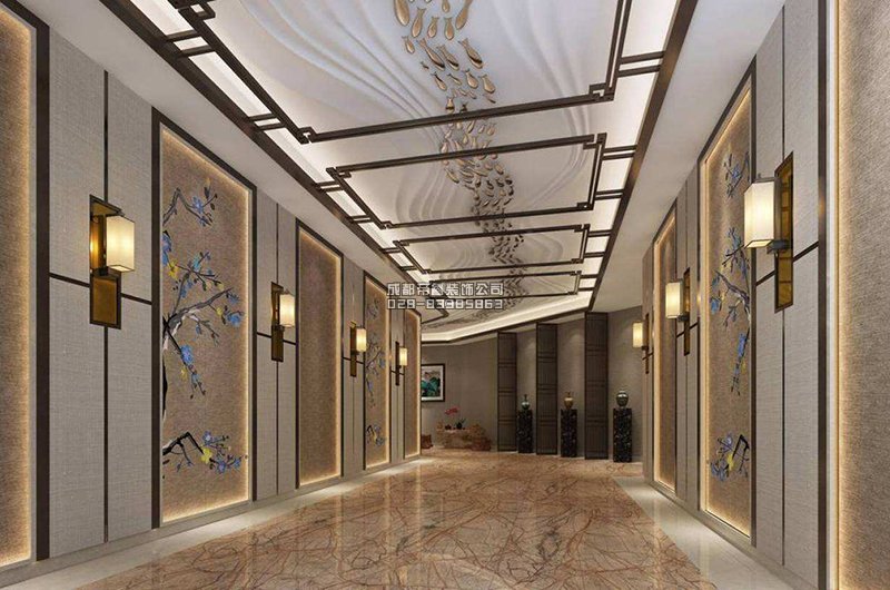 新中式风格酒店走廊装修效果图