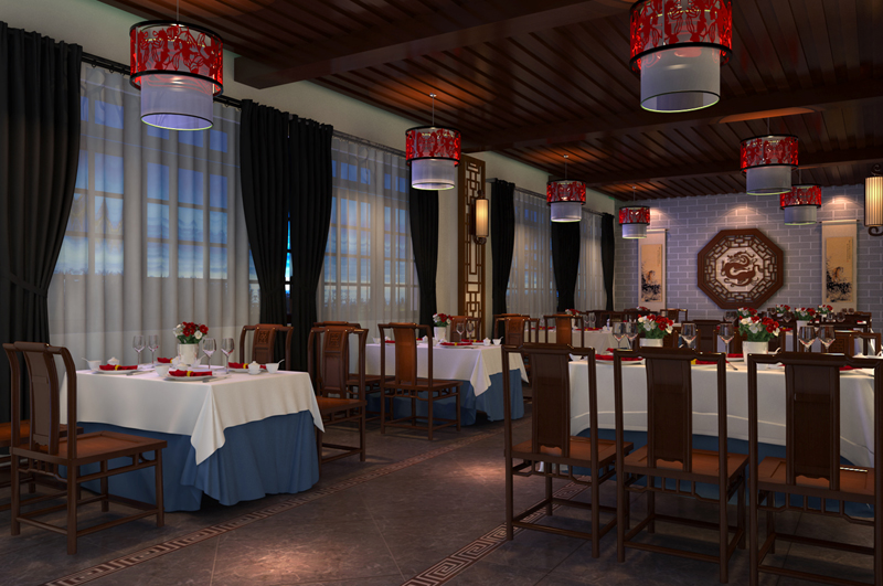 中式餐馆大厅装修效果图