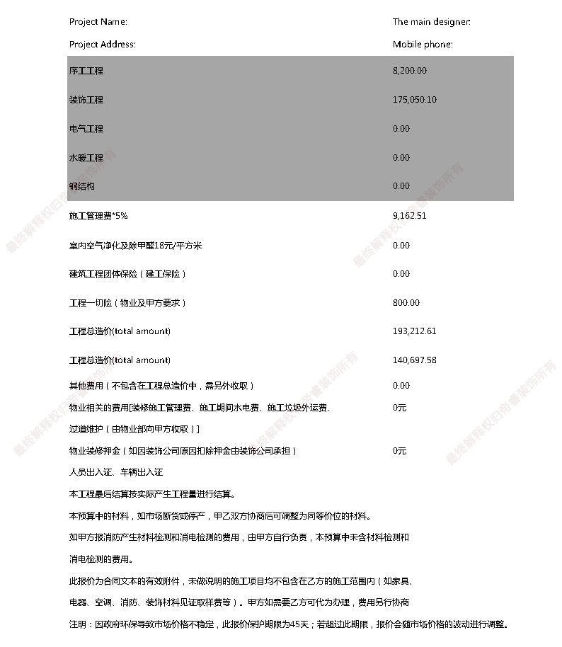 汗蒸馆装修预算目录