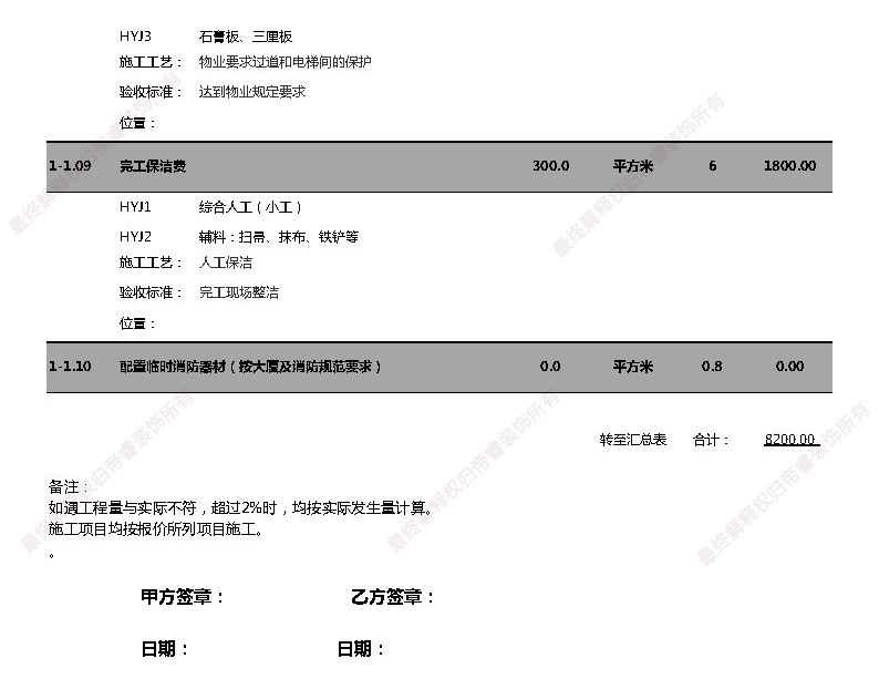 汗蒸馆装修预算表第二页